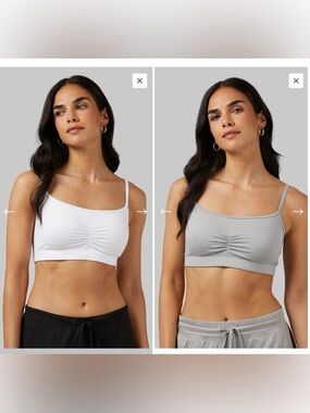 NWT New Lot 2 32 DEGREES Ruched Cool Bralette w/ Pads Gray & White Medium M
